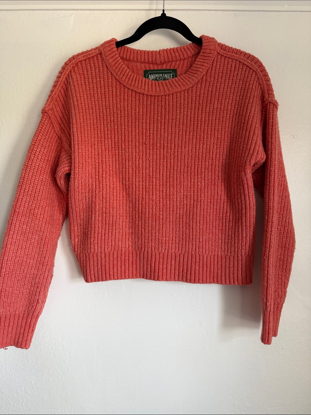 American Eagle Outfitters Coral Ribbed Crewneck Sweater